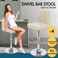 Detailed information about the product ALFORDSON 4x Bar Stools Ralph Kitchen Swivel Chair Leather Gas Lift BEIGE