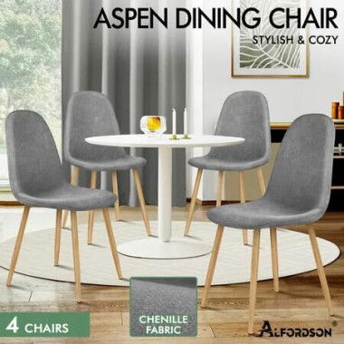 ALFORDSON 4x Dining Chair Kitchen Accent Cafe Lounge Padded Seat Chenille Grey