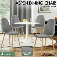 Detailed information about the product ALFORDSON 4x Dining Chair Kitchen Accent Cafe Lounge Padded Seat Chenille Grey