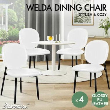 ALFORDSON 4x Dining Chairs Accent Kitchen Lounge Curved Back PU Leather White