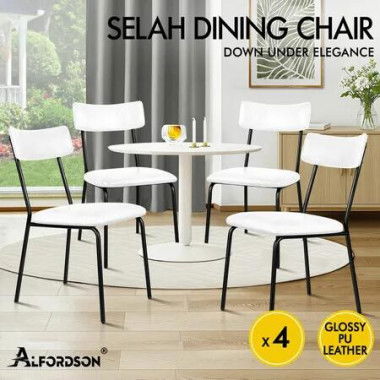 ALFORDSON 4x Dining Chairs Accent Kitchen Lounge Curved Back PU Leather White