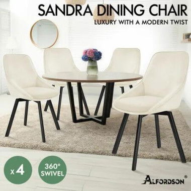 ALFORDSON 4x Dining Chairs Accent Kitchen Swivel Lounge Padded Seat Velvet Beige