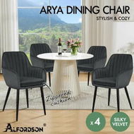 Detailed information about the product ALFORDSON 4x Dining Chairs Armchair Kitchen Lounge Padded Seat Sofa Velvet Grey