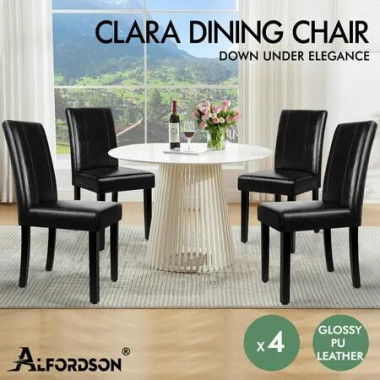 ALFORDSON 4x Dining Chairs Cafe Kitchen High-Back Chair Glossy PU Leather Black