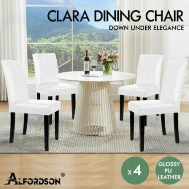 ALFORDSON 4x Dining Chairs Cafe Kitchen High-Back Chair Glossy PU Leather White