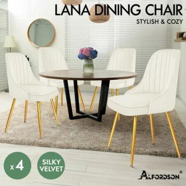 ALFORDSON 4x Dining Chairs Kitchen Accent Lounge Padded Tufted Seat Velvet Beige