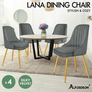 ALFORDSON 4x Dining Chairs Kitchen Accent Lounge Padded Tufted Seat Velvet Grey