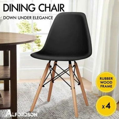 ALFORDSON 4x Dining Chairs Retro Solid Wood Steel Black