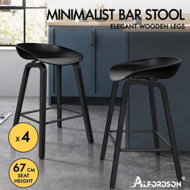 ALFORDSON 4x Kitchen Bar Stools Bar Stool Counter Wooden Chairs All Black Wade