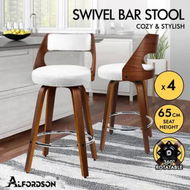 Detailed information about the product ALFORDSON 4x Swivel Bar Stools 65cm Kitchen Wooden Dining Chair Boucle White