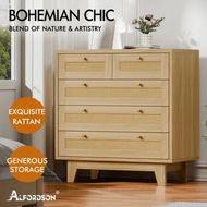 Detailed information about the product ALFORDSON 5 Chest of Drawers Rattan Storage Cabinet Dresser Tallboy Wood