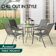 Detailed information about the product ALFORDSON 5PCS Outdoor Dining Set Round Table and Chairs 90cm Grey