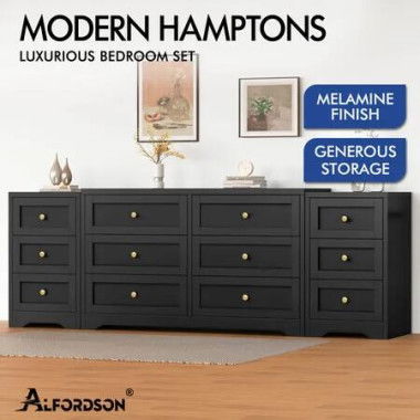 ALFORDSON 6 Chest of Drawers 2x Bedside Table Bedroom Storage Hamptons Black