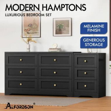 ALFORDSON 6 Chest of Drawers Bedside Table Bedroom Storage Hamptons Black