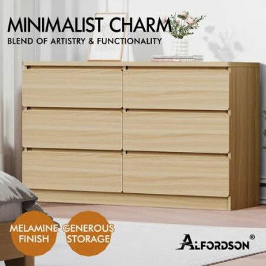 ALFORDSON 6 Chest of Drawers Minimalist Storage Cabinet Dresser Tallboy Oak