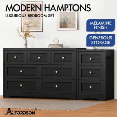 ALFORDSON 7 Chest of Drawers Bedside Table Bedroom Storage Hamptons Black