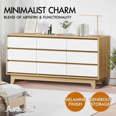 ALFORDSON 9 Chest of Drawers Minimalist Storage Cabinet Dresser Tallboy White