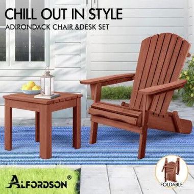 ALFORDSON Adirondack Chair Table 2PCS Set Outdoor Furniture w/ Ottoman Beach Brown