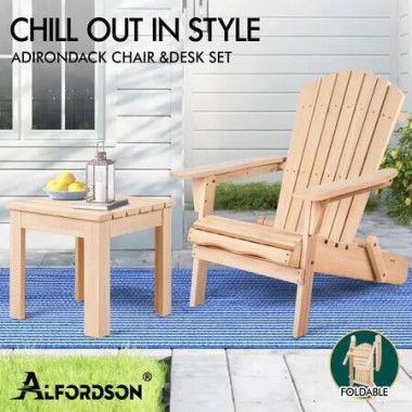 ALFORDSON Adirondack Chair Table 2PCS Set Outdoor Furniture w/ Ottoman Beach Wood