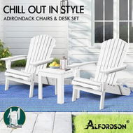 Detailed information about the product ALFORDSON Adirondack Chairs Table 3PCS Set Outdoor Furniture w/ Ottoman Beach White