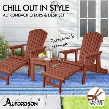 ALFORDSON Adirondack Chairs Table 3PCS Set Wooden Outdoor Furniture Beach Brown