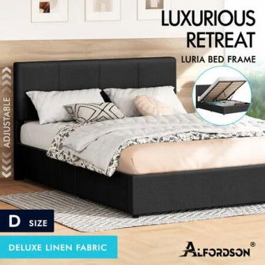 ALFORDSON Bed Frame Double Gas Lift Storage Adjustable Headboard Charcoal LURIA