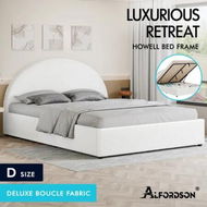 Detailed information about the product ALFORDSON Bed Frame Double Size Gas Lift Base With Storage White Boucle HOWELL