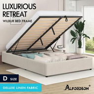 Detailed information about the product ALFORDSON Bed Frame Double Size Gas Lift Storage Mattress Base Beige WILBUR