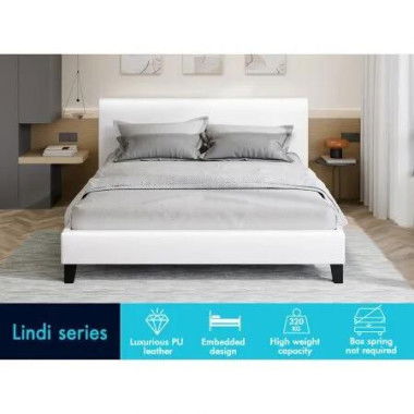 ALFORDSON Bed Frame Double Size Mattress Base Wooden Platform Leather White