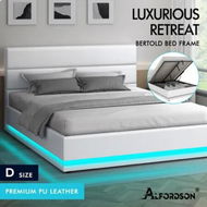 Detailed information about the product ALFORDSON Bed Frame Double Size Platform RGB LED Gas Lift Base Storage White