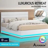 Detailed information about the product ALFORDSON Bed Frame Double Size Platform RGB LED Gas Lift Base Storage White