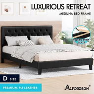 Detailed information about the product ALFORDSON Bed Frame Double Size Tufted Headboard Modern Leather Black Meduna