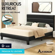 Detailed information about the product ALFORDSON Bed Frame Double Size Upholstered Platform Black Leather HARLENE