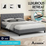 Detailed information about the product ALFORDSON Bed Frame Double Size Wooden Base Platform Grey Fabric MADELYN