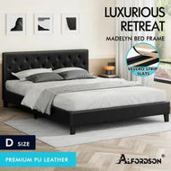 Detailed information about the product ALFORDSON Bed Frame Double Size Wooden Base Platform Leather Black MADELYN