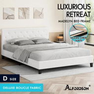 Detailed information about the product ALFORDSON Bed Frame Double Size Wooden Base Platform White Boucle MADELYN