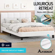 Detailed information about the product ALFORDSON Bed Frame Double Size Wooden Slats Platform Boucle White Paula