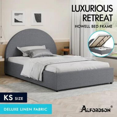 ALFORDSON Bed Frame King Single Gas Lift Base With Storage Grey Fabric HOWELL