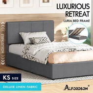 Detailed information about the product ALFORDSON Bed Frame King Single Gas Lift Storage Adjustable Headboard Grey LURIA