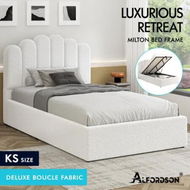 Detailed information about the product ALFORDSON Bed Frame King Single Gas Lift Storage Base Wooden Boucle MILTON