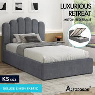 Detailed information about the product ALFORDSON Bed Frame King Single Gas Lift Storage Base Wooden Grey MILTON