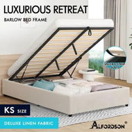 Detailed information about the product ALFORDSON Bed Frame King Single Gas Lift Storage Mattress Base Beige BARLOW