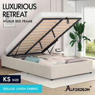 Detailed information about the product ALFORDSON Bed Frame King Single Gas Lift Storage Mattress Base Beige WILBUR