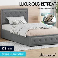 Detailed information about the product ALFORDSON Bed Frame King Single Gas Lift Storage Mattress Base Fabric Grey DIANA