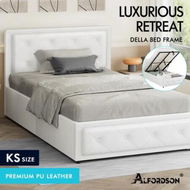 Detailed information about the product ALFORDSON Bed Frame King Single Gas Lift Storage Mattress Base Leather White