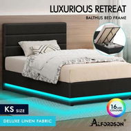 Detailed information about the product ALFORDSON Bed Frame King Single Platform RGB LED Gas Lift Storage Base Charcoal