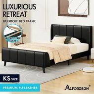 Detailed information about the product ALFORDSON Bed Frame King Single Tufted Headboard Base Black Leather HUNDOLF