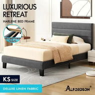Detailed information about the product ALFORDSON Bed Frame King Single Upholstered Platform Grey Fabric HARLENE