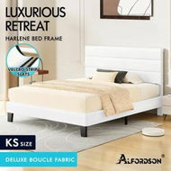 Detailed information about the product ALFORDSON Bed Frame King Single Upholstered Platform White Boucle HARLENE