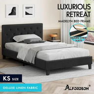 Detailed information about the product ALFORDSON Bed Frame King Single Wooden Base Platform Fabric Charcoal MADELYN